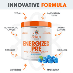 Twenty servings per tub of Genius Energized pre-workout for consistent use