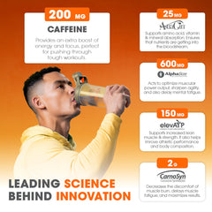 Close-up of the Energized Preworkout label with caffeine and no artificial additives details.