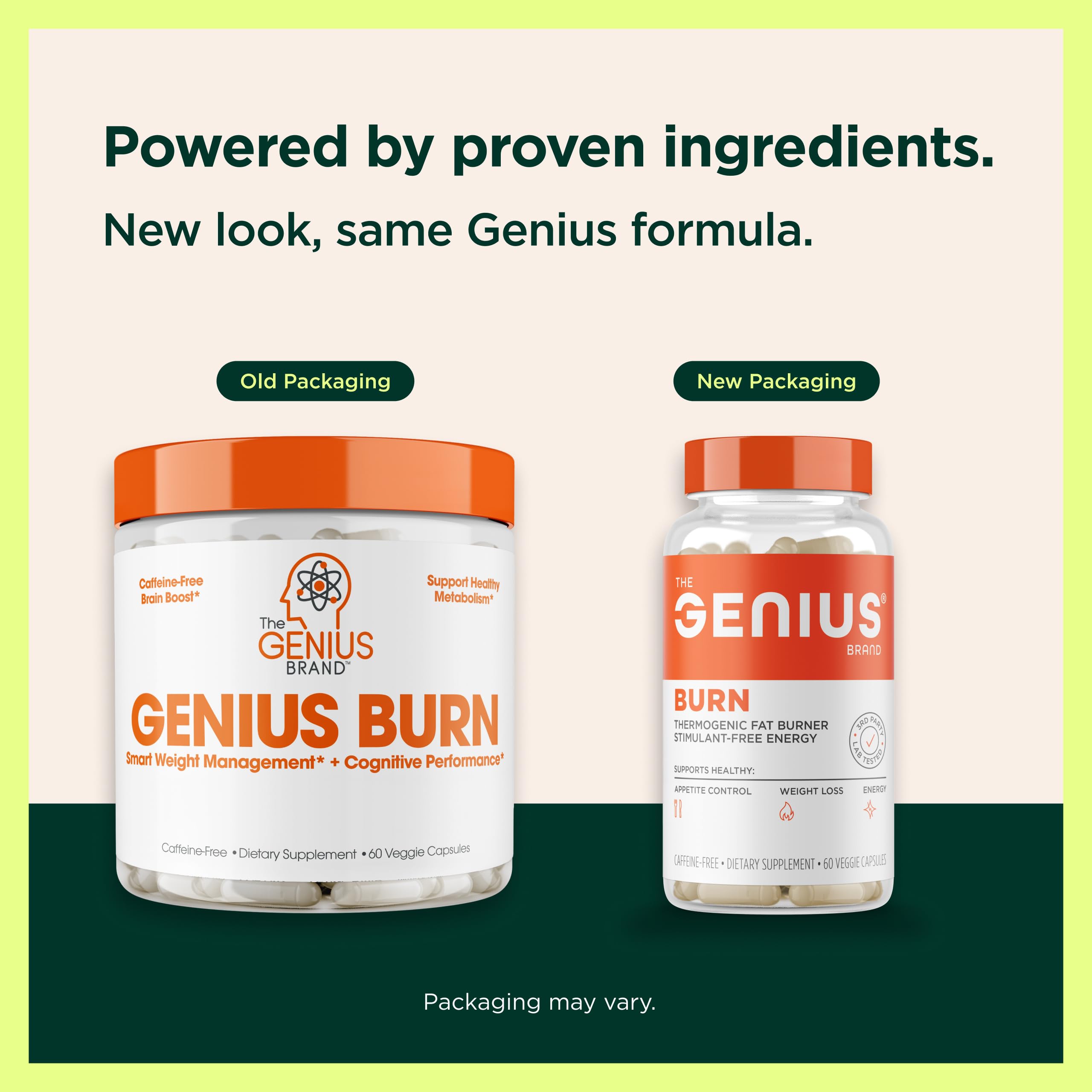 Genius Burn capsules closeup showing a non-jittery energy option.