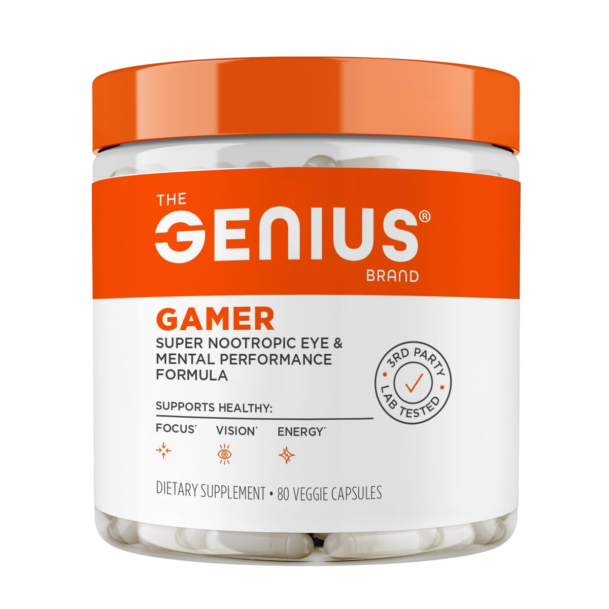Genius Gamer bottle shown for on-the-go gaming focus.