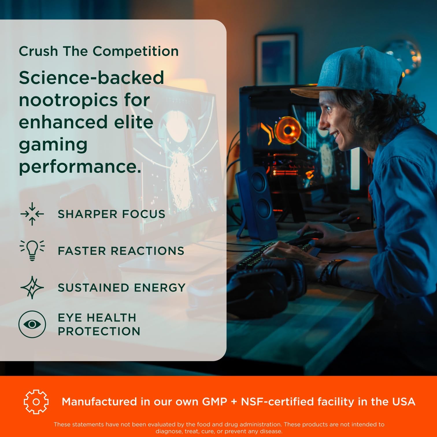 Close-up of Genius Gamer label highlighting focus ingredients.