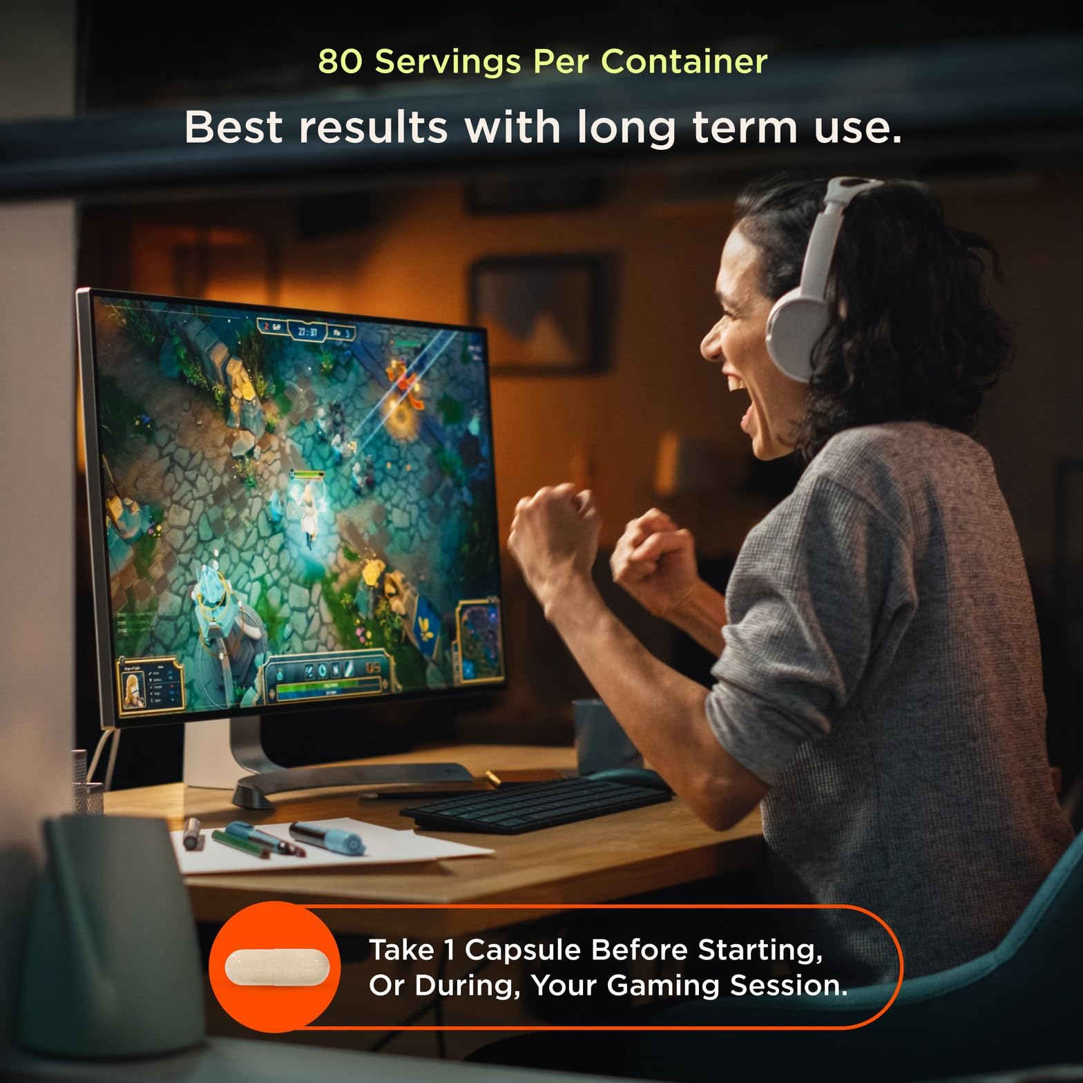 Genius Gamer capsule ready to boost focus with water.