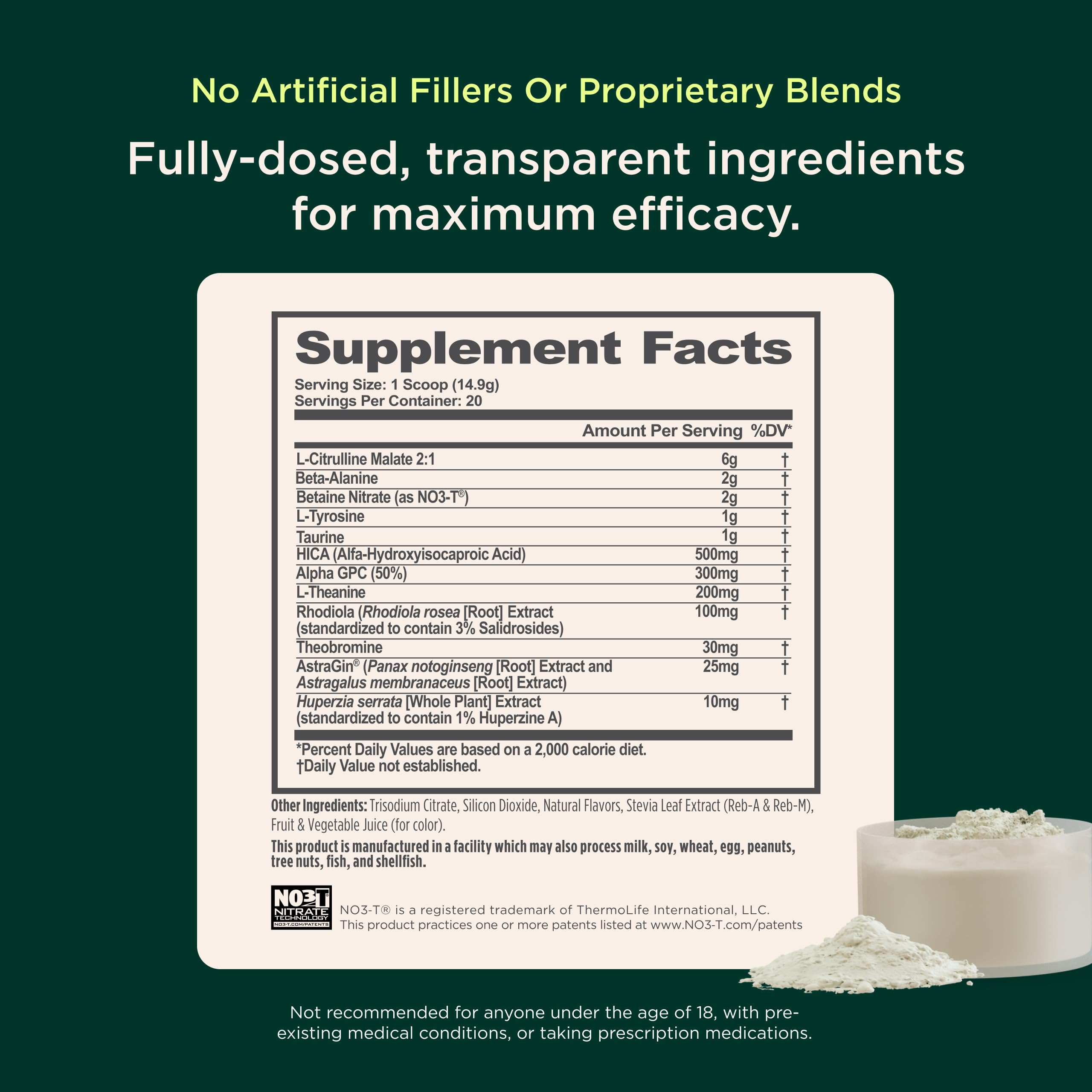 Front-of-tub view emphasizes no artificial flavors and non-GMO formulation.