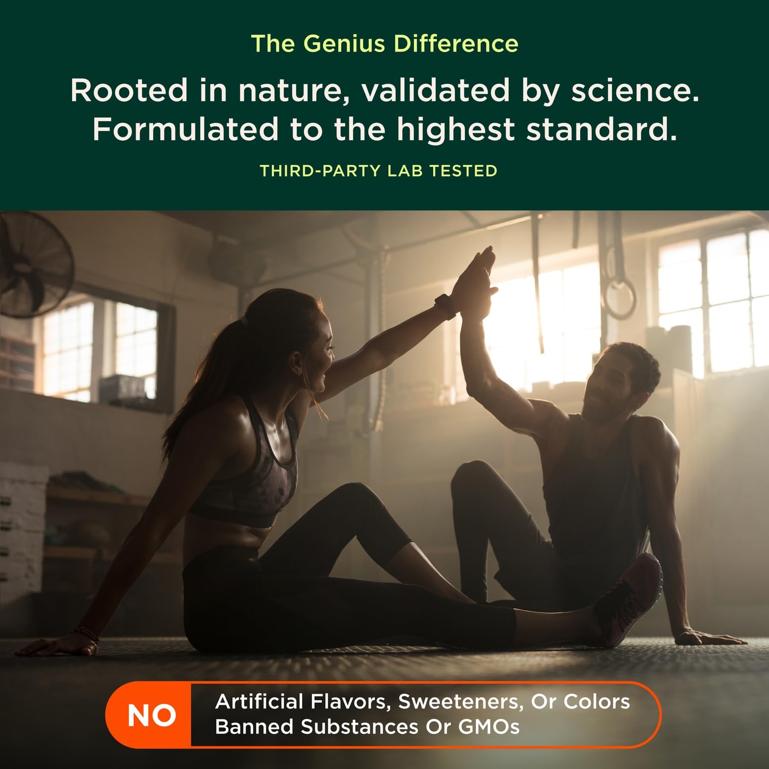NSF-certified facility stamp on package communicates quality and transparency.