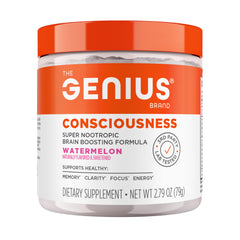 Genius Consciousness watermelon powder tub for daily focus and mental clarity.