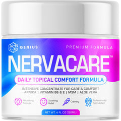 GENIUS CURE Nervacare bottle pouring, showcasing easy-to-dispense design for targeted application.