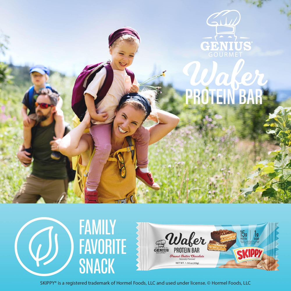 Genius Gourmet SKIPPY individually wrapped bars for on the go.