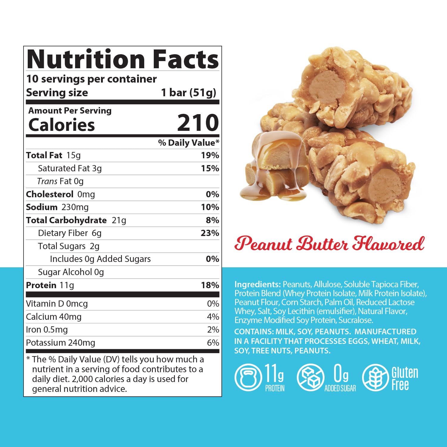 Genius Gourmet SKIPPY peanut butter bar close-up shows creamy center.