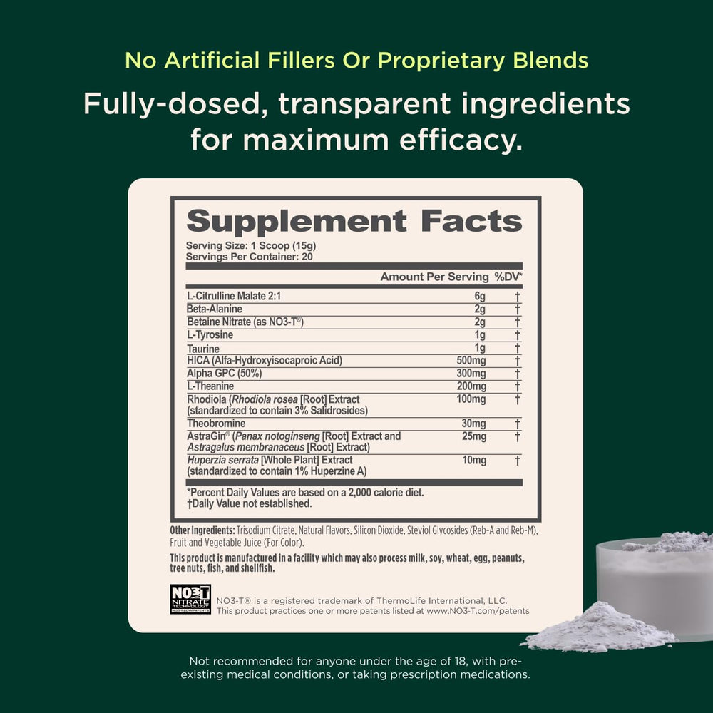 Genius Pre mixed in water demonstrates stimulant-free performance support for late-day training
