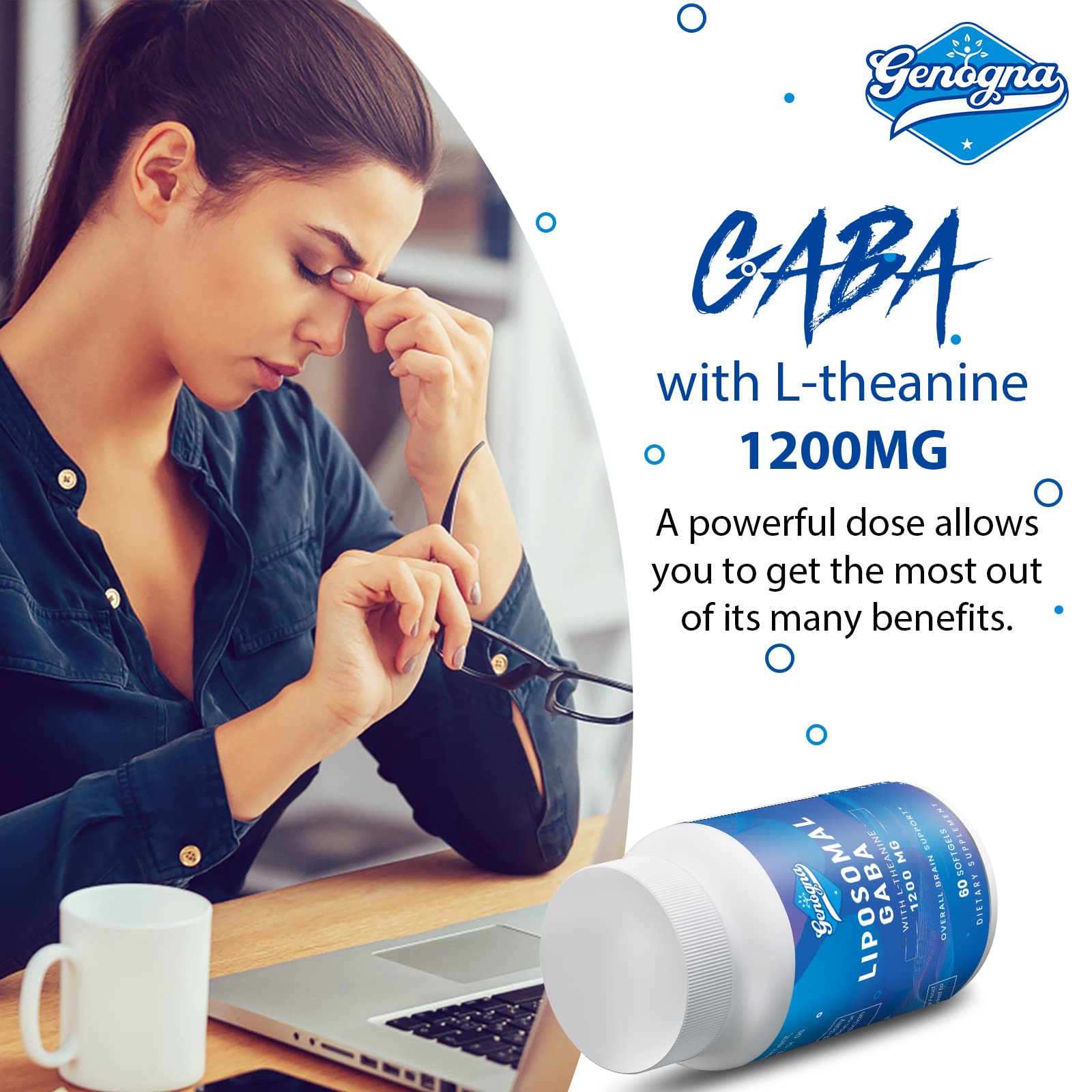 Genogna label close-up highlighting liposome technology and 1200 mg serving