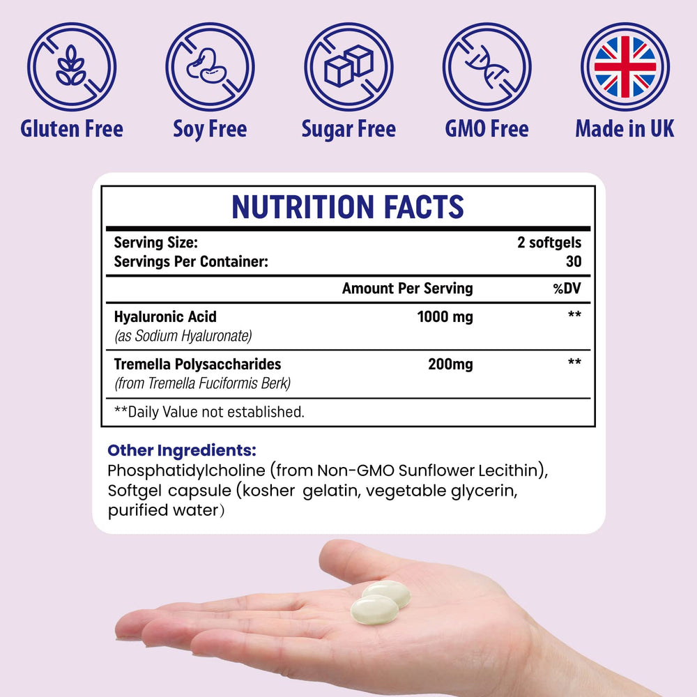 Genogna natural ingredients icons reinforce non-GMO and gluten-free claims.
