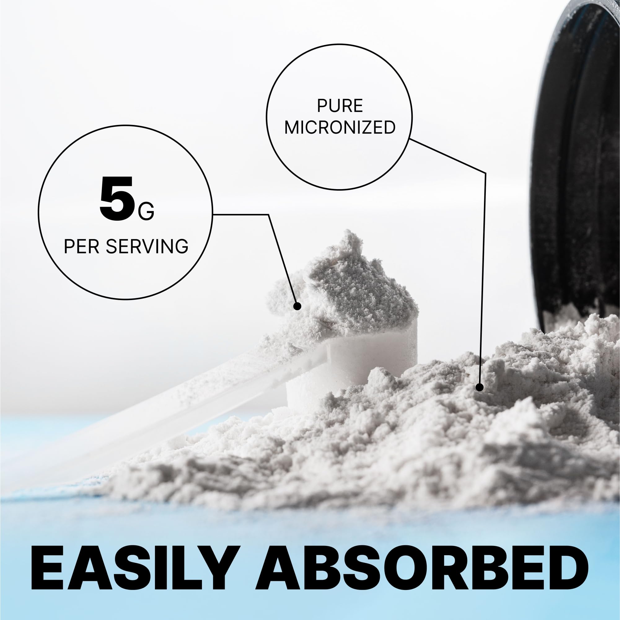 Pure creatine monohydrate powder with clear purity on the label.