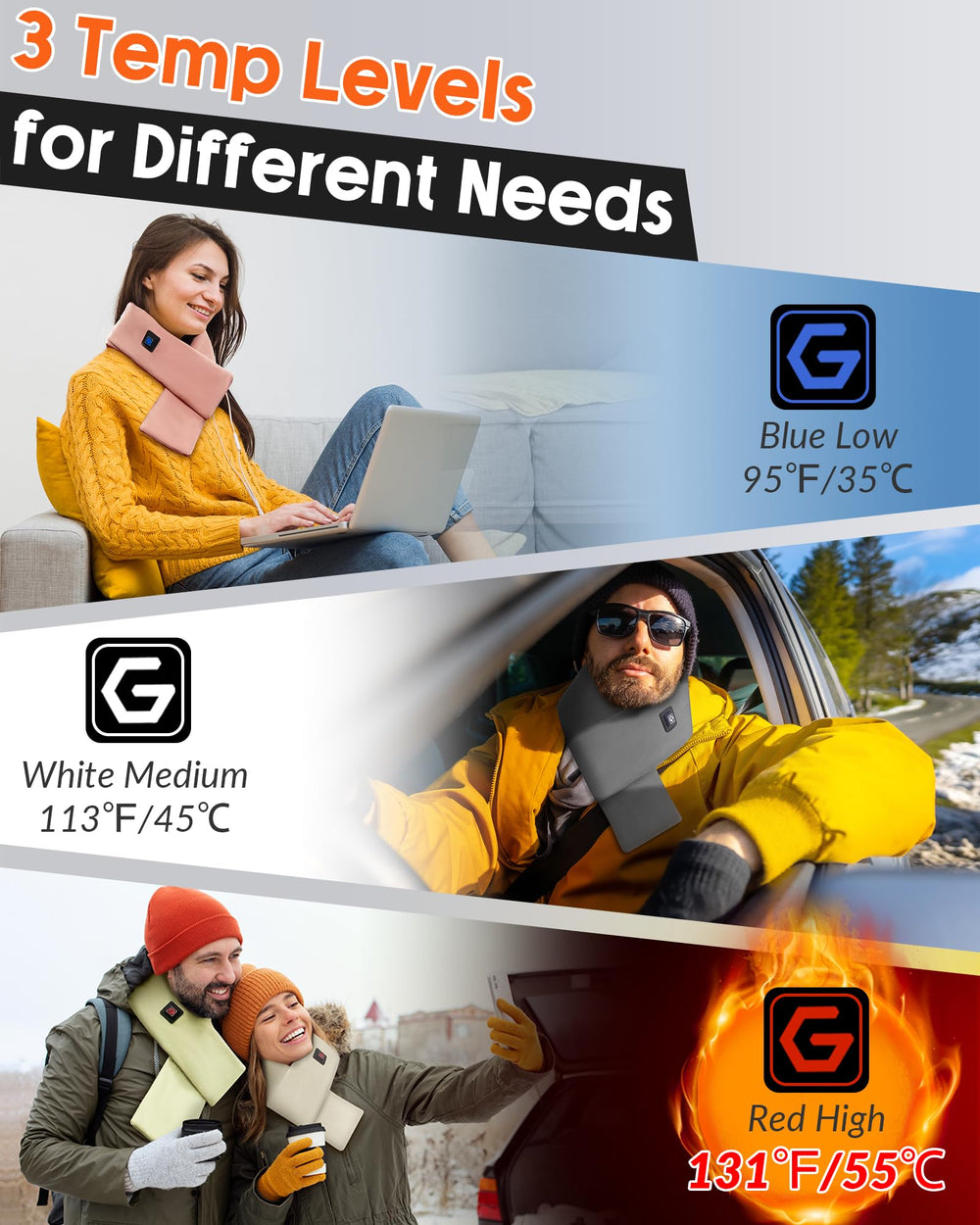 Genovega heated scarf wide heat area covering the neck for comprehensive warmth