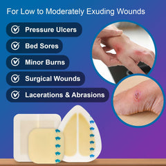 Dermatell 6x6 dressing suitable for broader sacral coverage and protection.