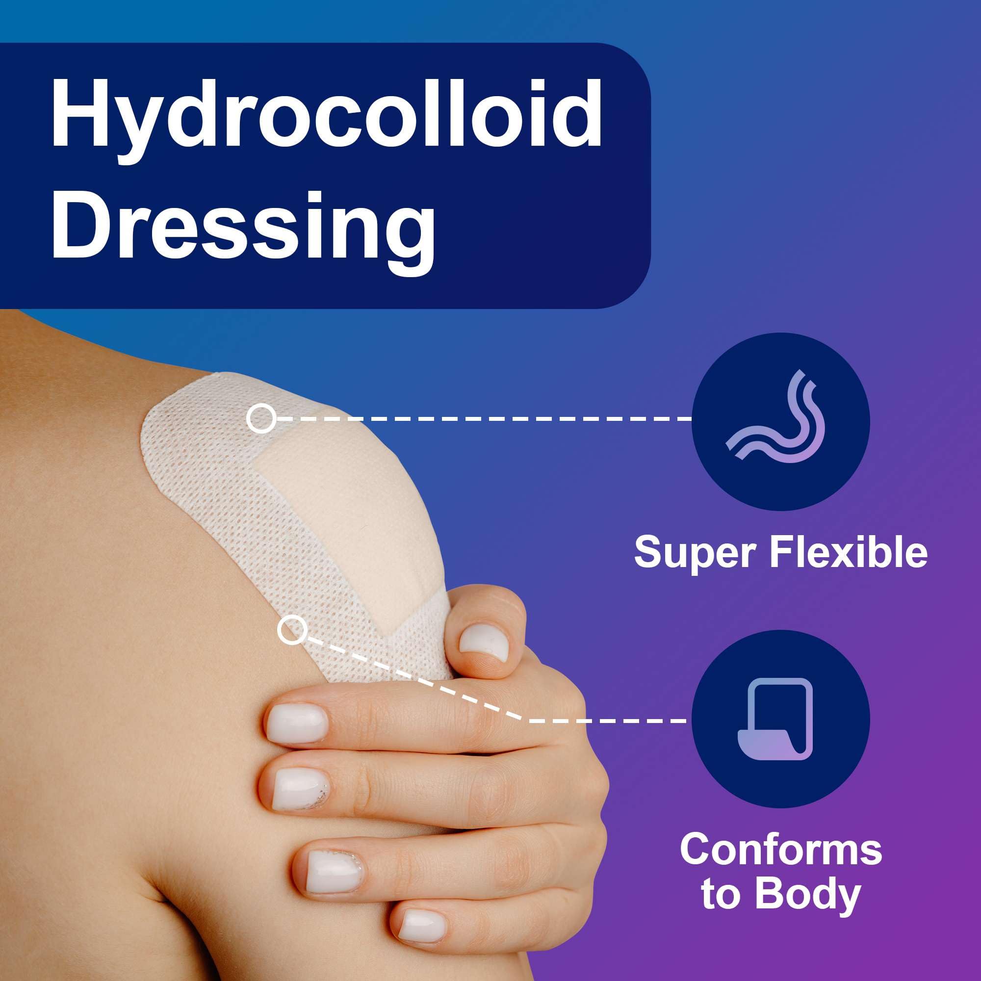 Gentell Select Dermatell hydrocolloid dressing with water-resistant border for bath safety.