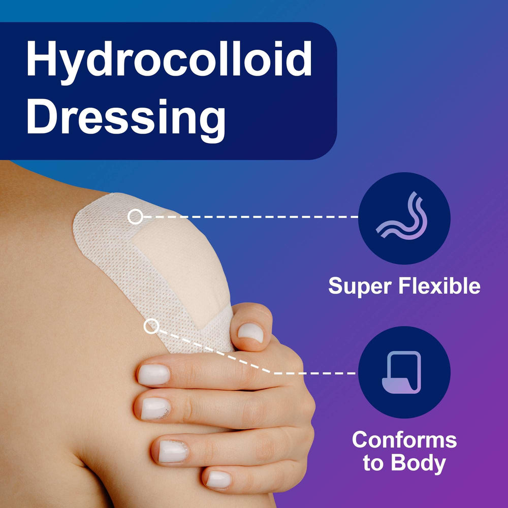 Gentell Select Dermatell hydrocolloid dressing with water-resistant border for bath safety.