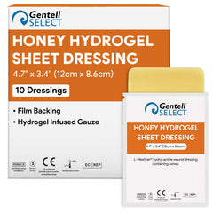 Gentell Select honey hydrogel dressing box for moist wound care.