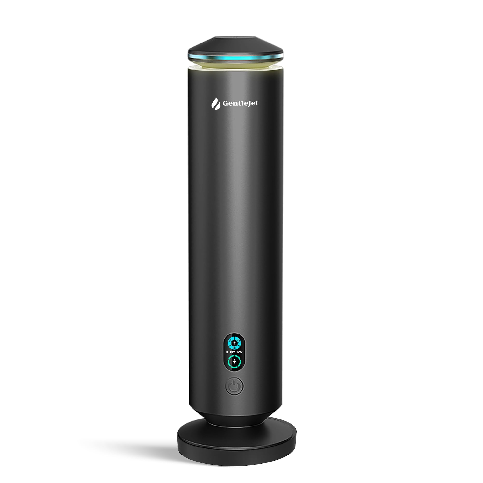 GentleJet MajesticMist front view shows a sleek aluminum diffuser for quiet room scent.