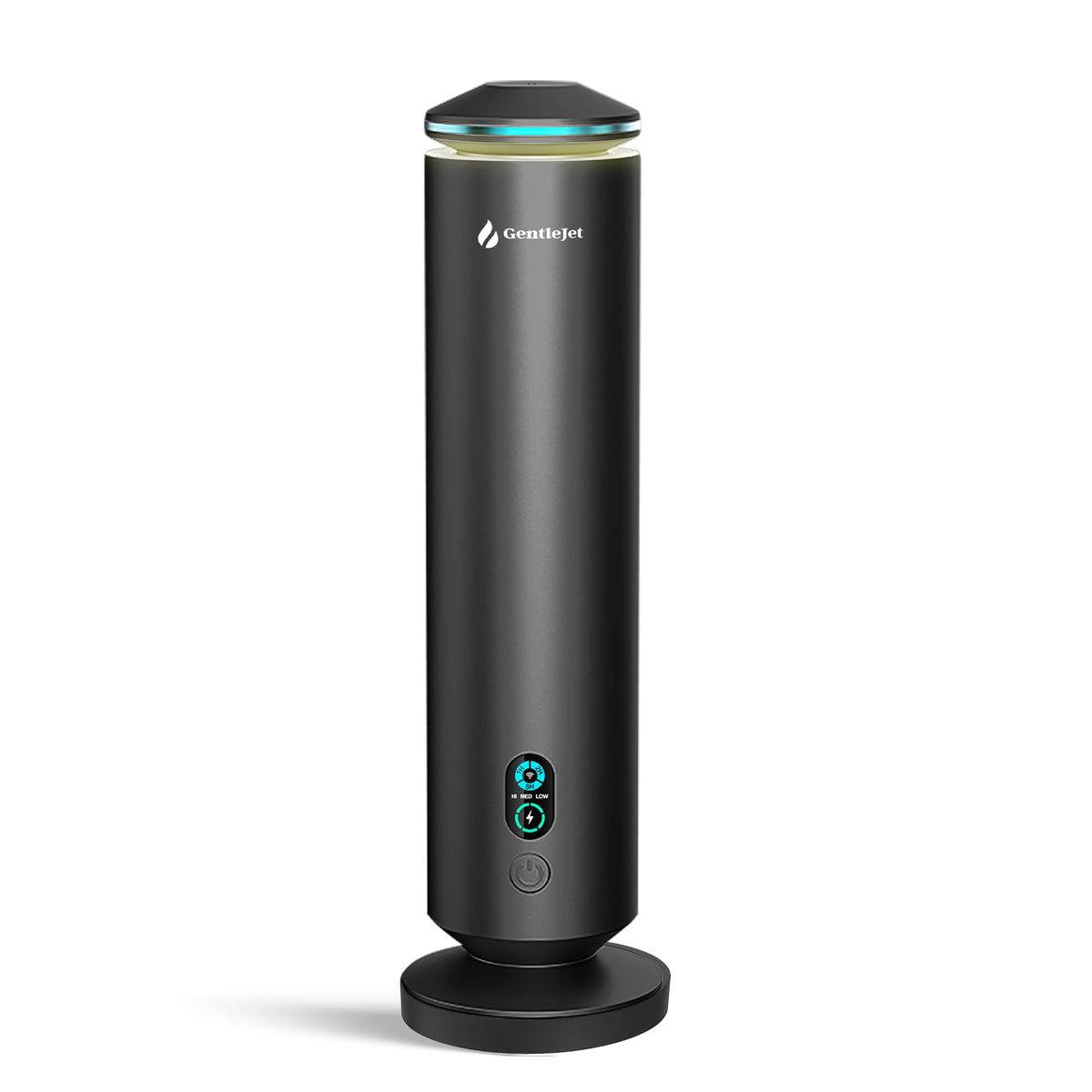 GentleJet MajesticMist front view shows a sleek aluminum diffuser for quiet room scent.