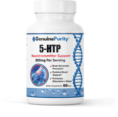 GenuinePurity 5-HTP bottle ready for nightly routine supporting calm mood