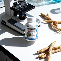 GenuinePurity Ashwagandha bottle cap shot signals product quality and seal integrity.