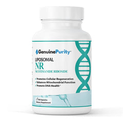 GenuinePurity Liposomal NR bottle showcases easy daily intake for energy support.