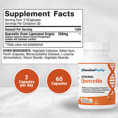 GenuinePurity Liposomal Quercetin capsules close-up emphasizing vegan softcaps