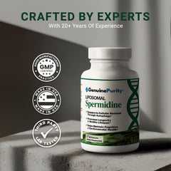 GenuinePurity Liposomal Spermidine 8mg gluten-free vegan formula for dietary choices.