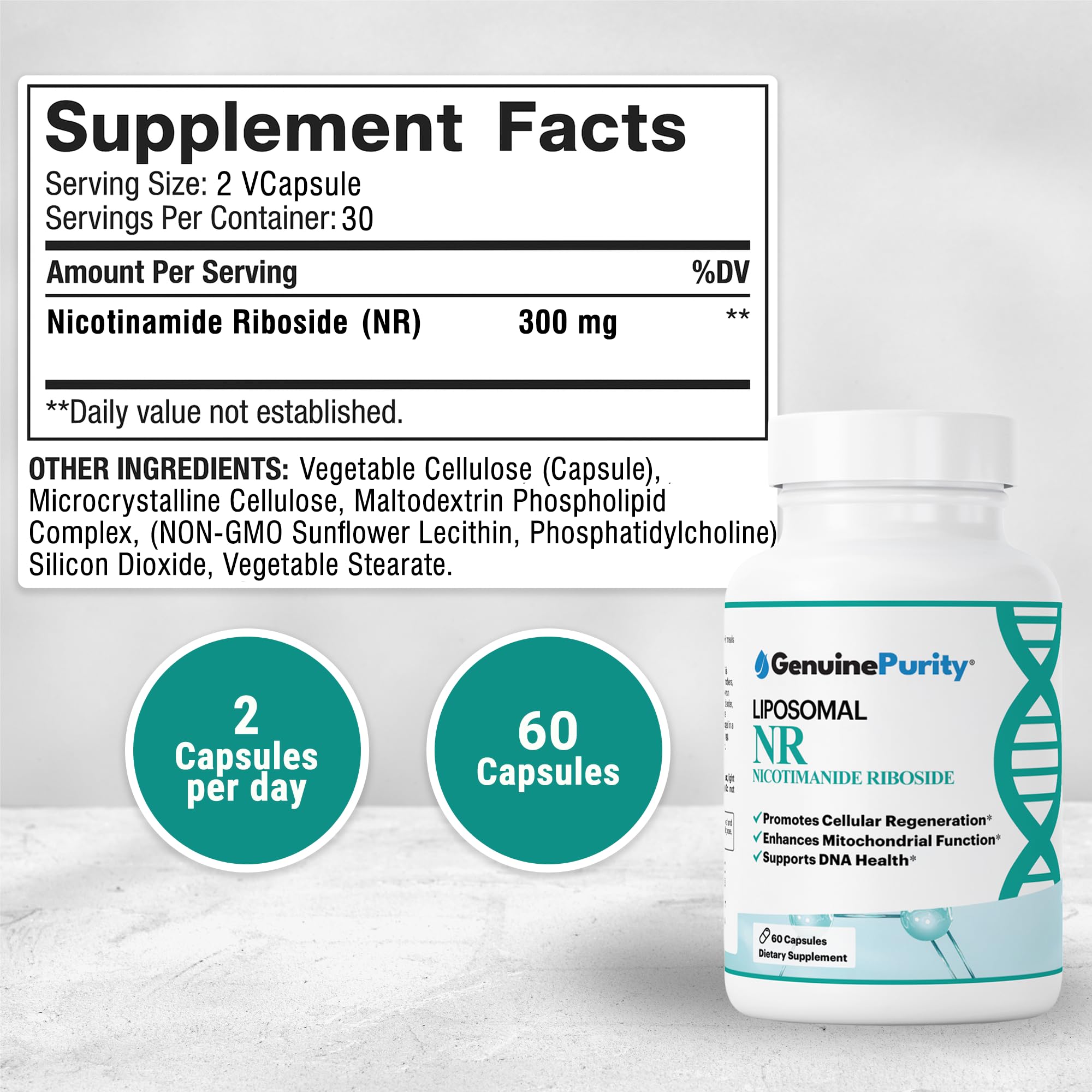 GenuinePurity NR capsules are vegan-friendly for daily cellular support.