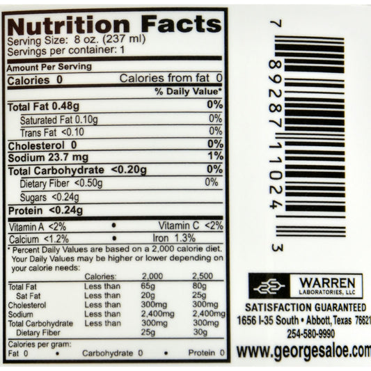 Georges Aloe Vera close-up label showing preservative-free formula