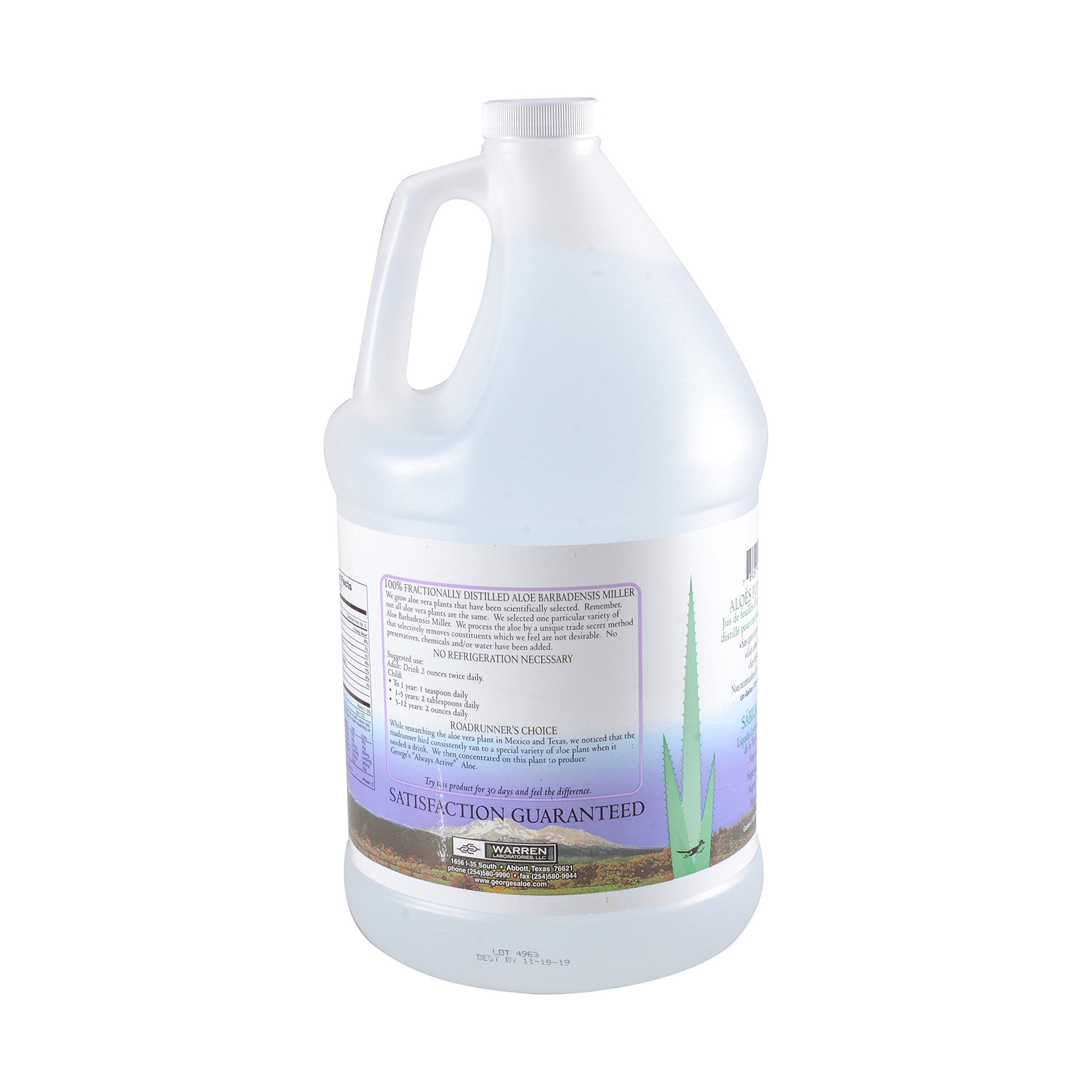 George's Aloe Vera Liquid measured with a cup for precise dosing.