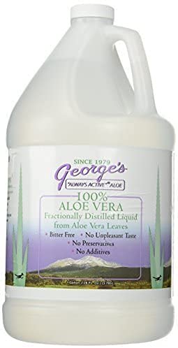 George's Always Active Aloe liquid shown in a glass for mixing.