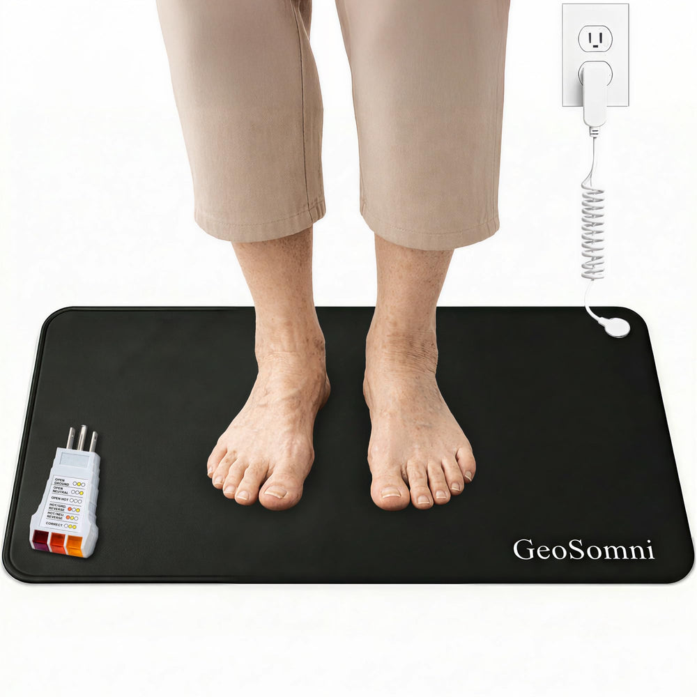 GeoSomni grounding mat front view on bed for restful grounding use