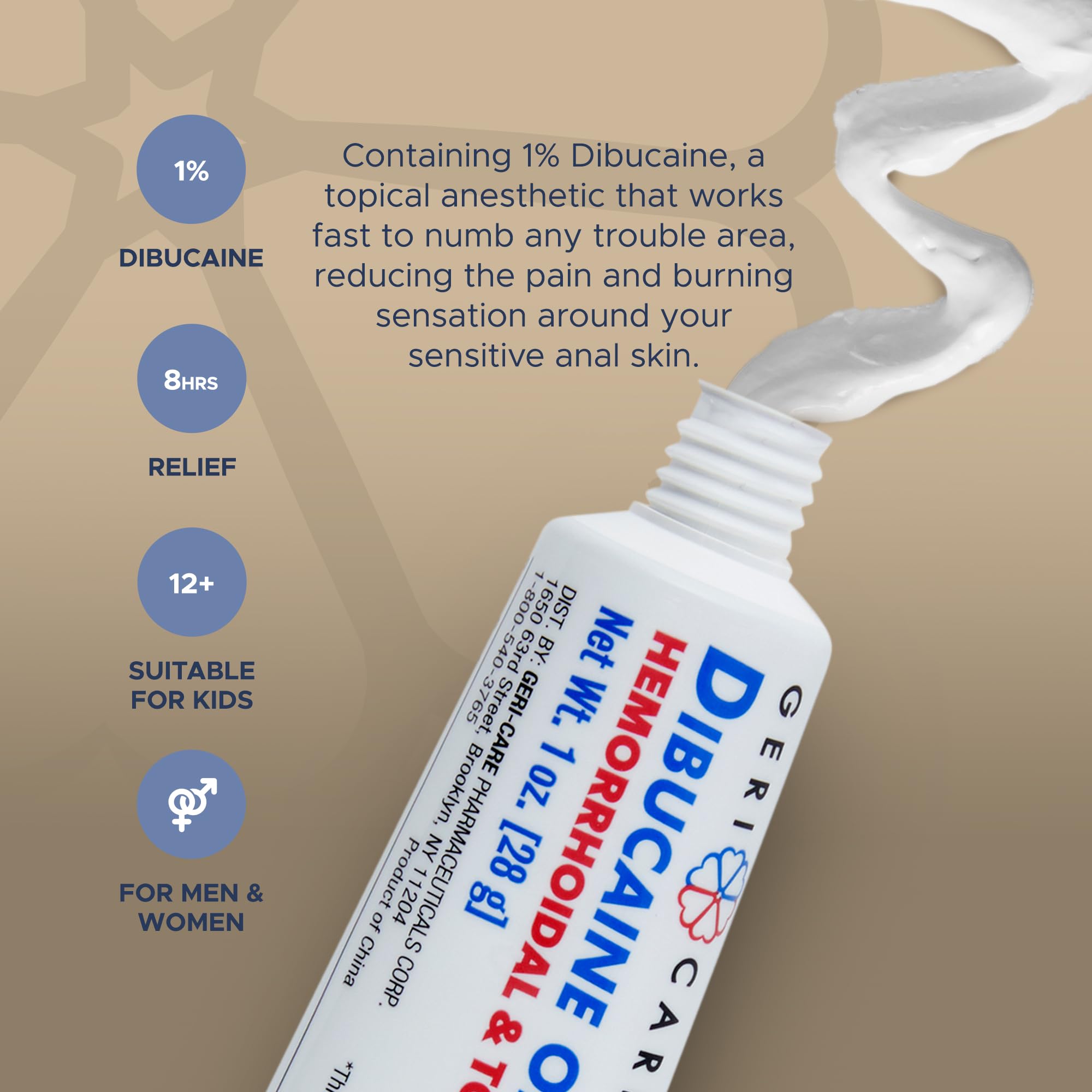 Close-up of GeriCare ointment tube ready for application.