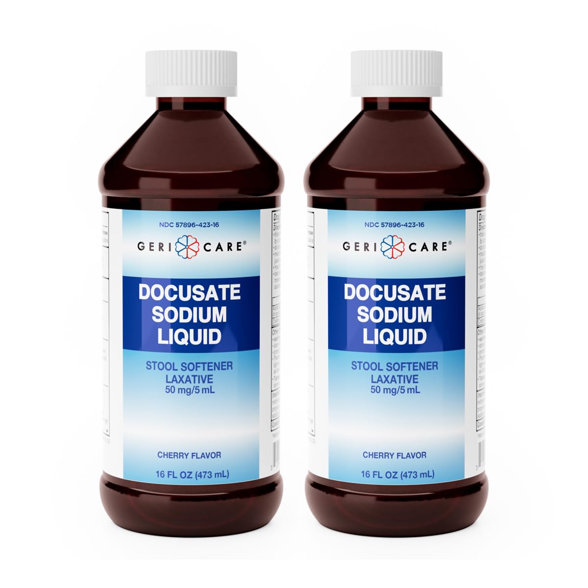 GeriCare Docusate Sodium liquid bottle for daily gentle relief.