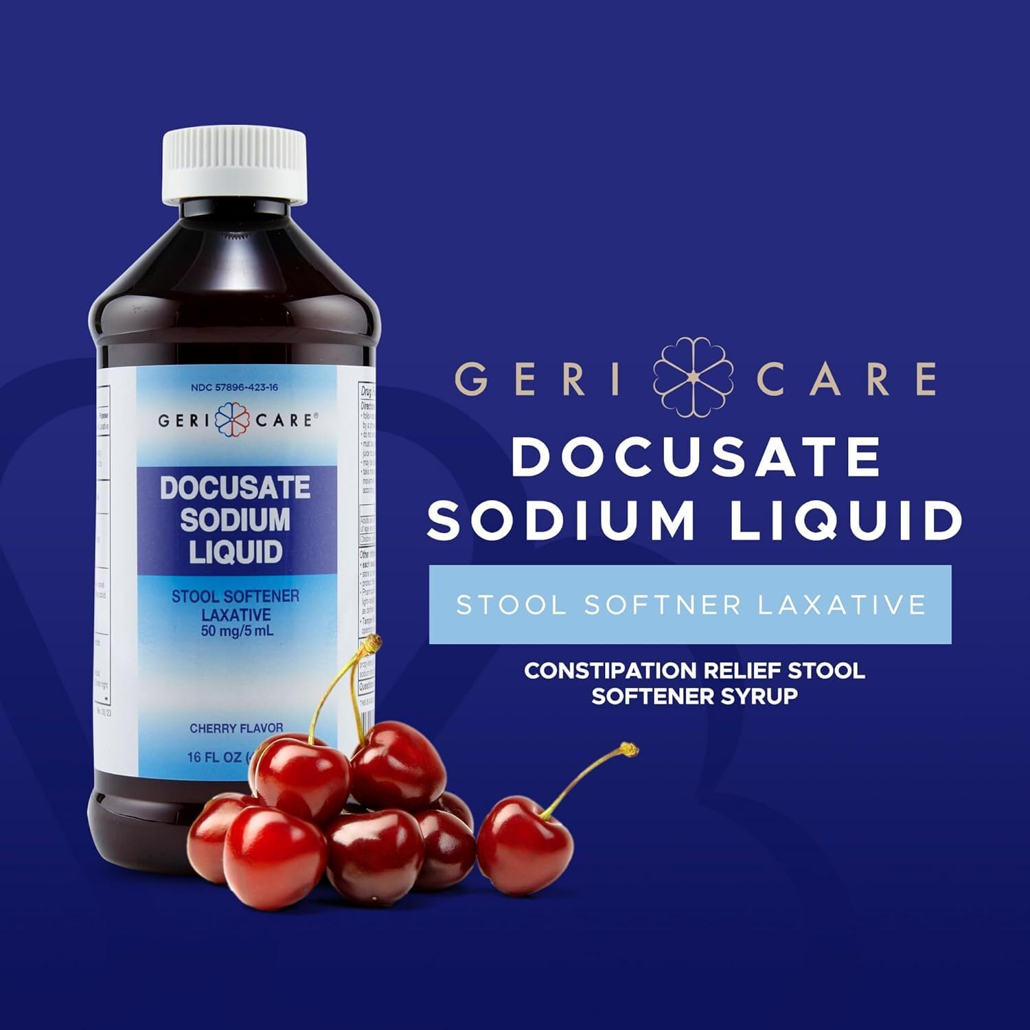 Docusate sodium liquid dosing spoon ready for measured 5 ml doses.