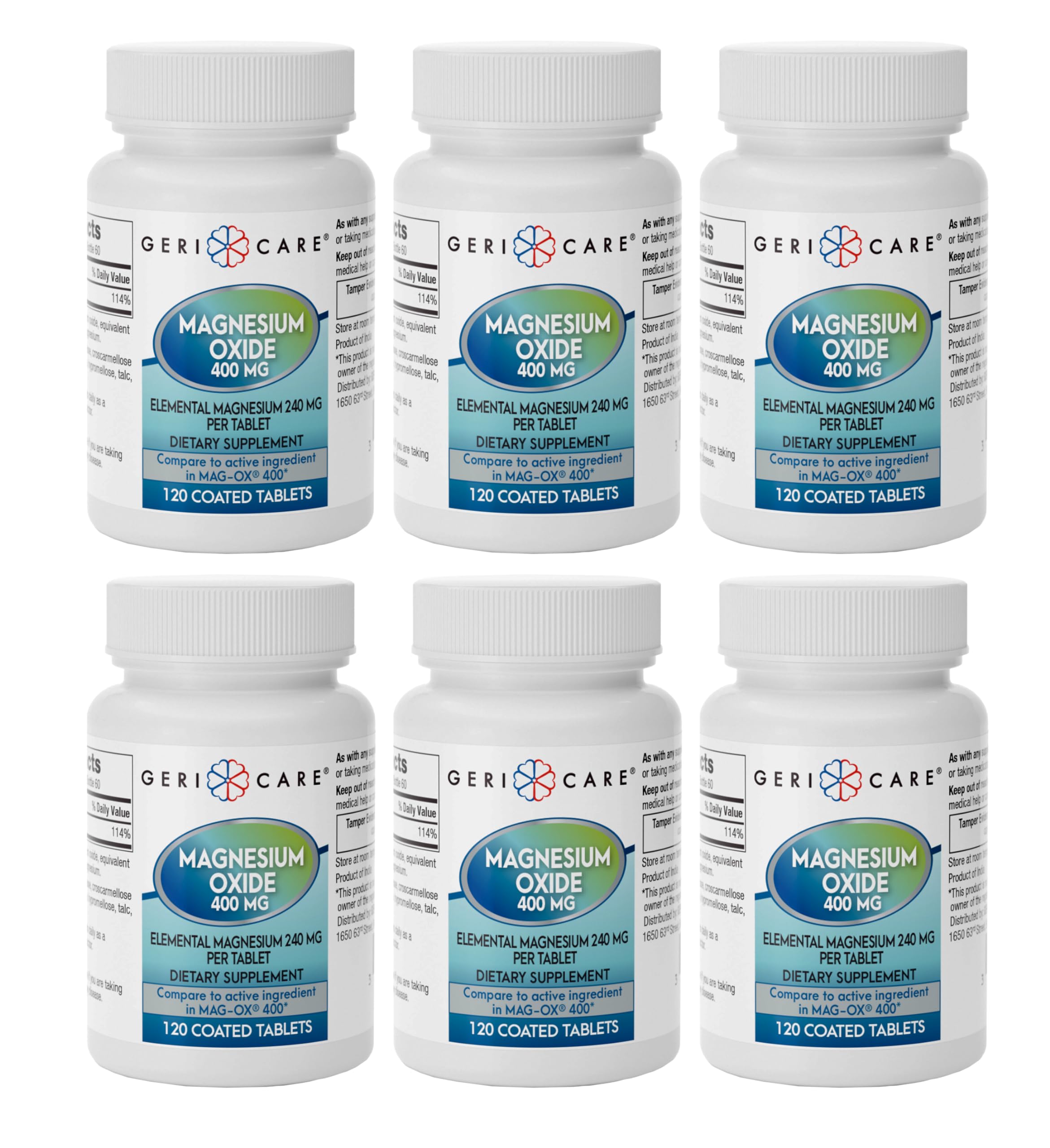 GeriCare magnesium oxide 240 mg bottle for daily mineral support.