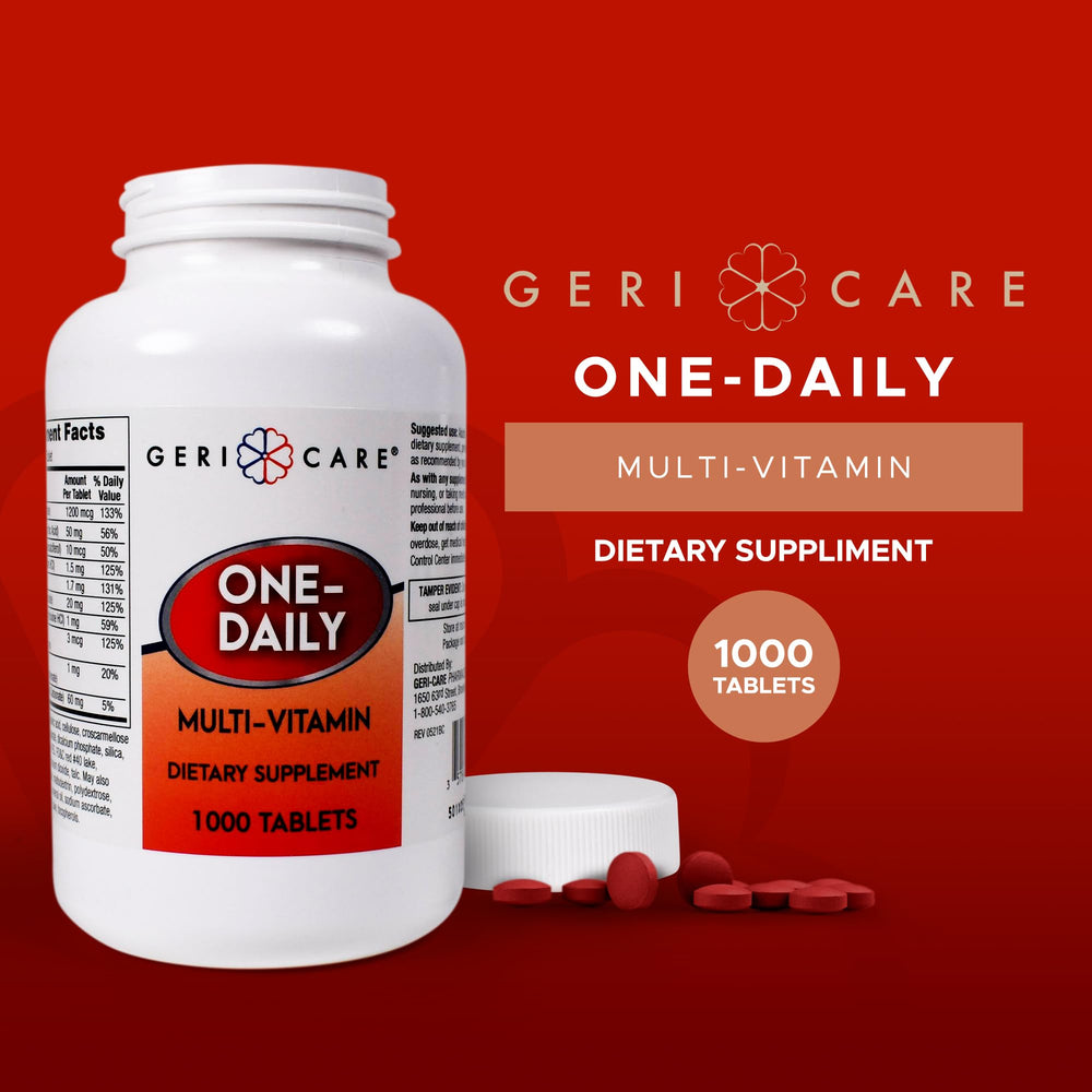 GeriCare One-Daily bottle back, dosage and gluten-free note.