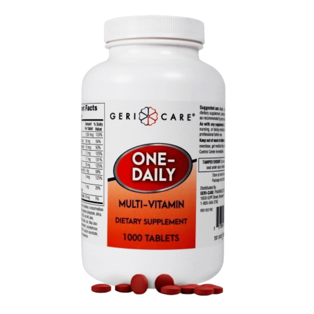GeriCare One-Daily bottle front view, complete daily multivitamin formula.