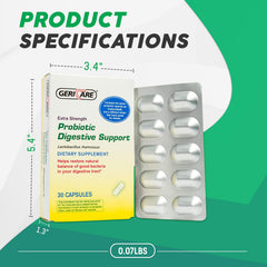 GeriCare label close-up showing 20 billion CFU potency.