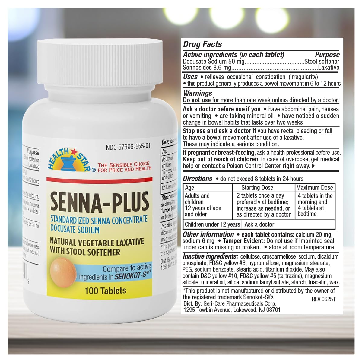 GeriCare Senna Plus bottle being poured for easy dosing