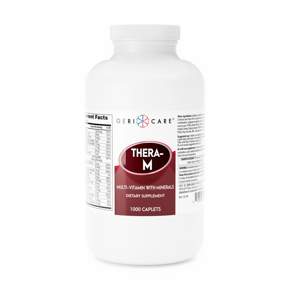 GeriCare Thera M bottle front, showing convenient one-a-day multivitamin for daily nutrition.