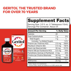 Post-meal dosage setup with Geritol liquid on the counter