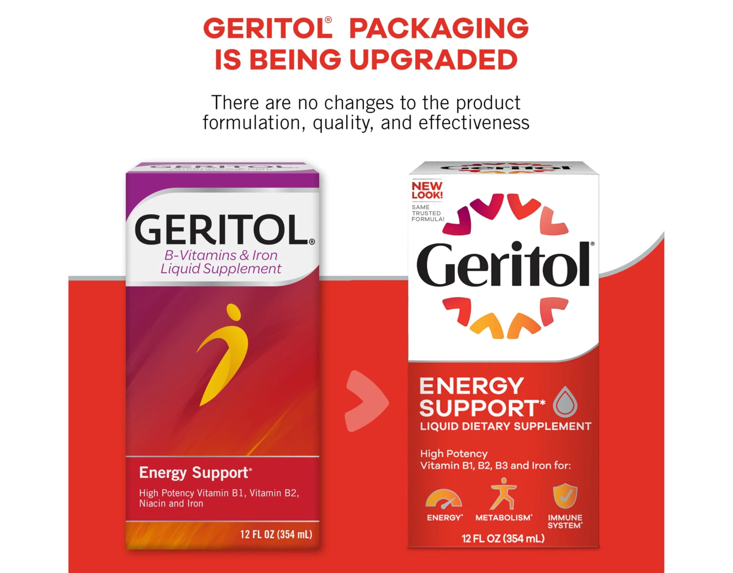 Geritol liquid made in the USA badge visible on the bottle.