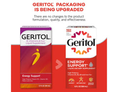 Geritol liquid made in the USA badge visible on the bottle.