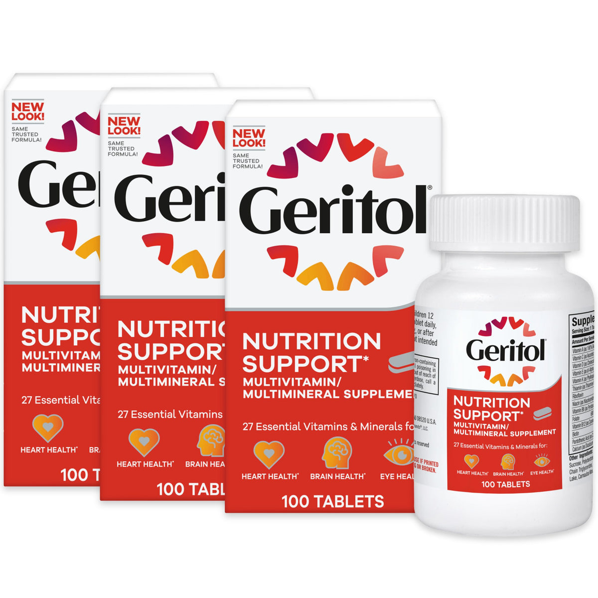 Geritol multivitamin bottle front view supports daily energy and immune health