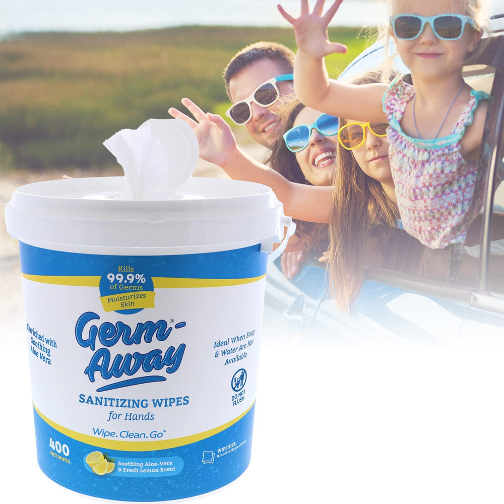 Germ-Away 8x8 inch wipe offers comfortable hand coverage.