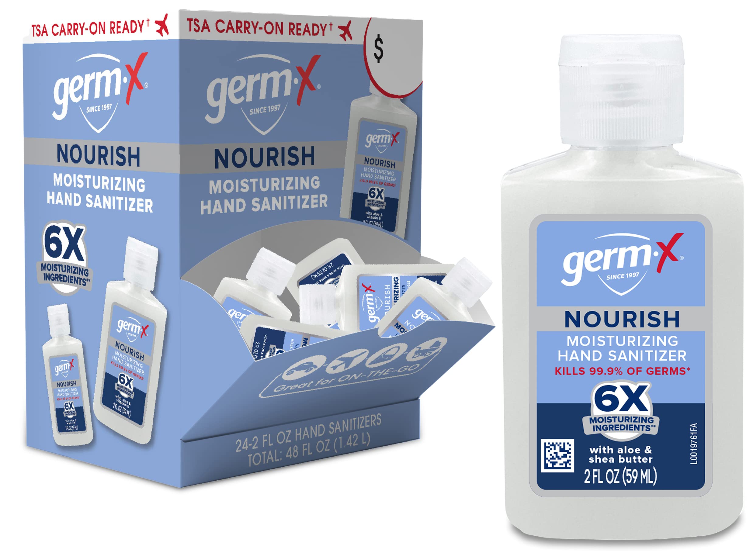 Germ-X Nourish 2oz bottle for on-the-go sanitizing and moisturizing.