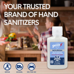 Germ-X Nourish clear gel formula for effective sanitizing without residue.