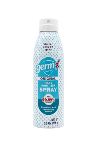 Close-up of Germ-X Original Hand Sanitizer Spray mist showing a fresh scent